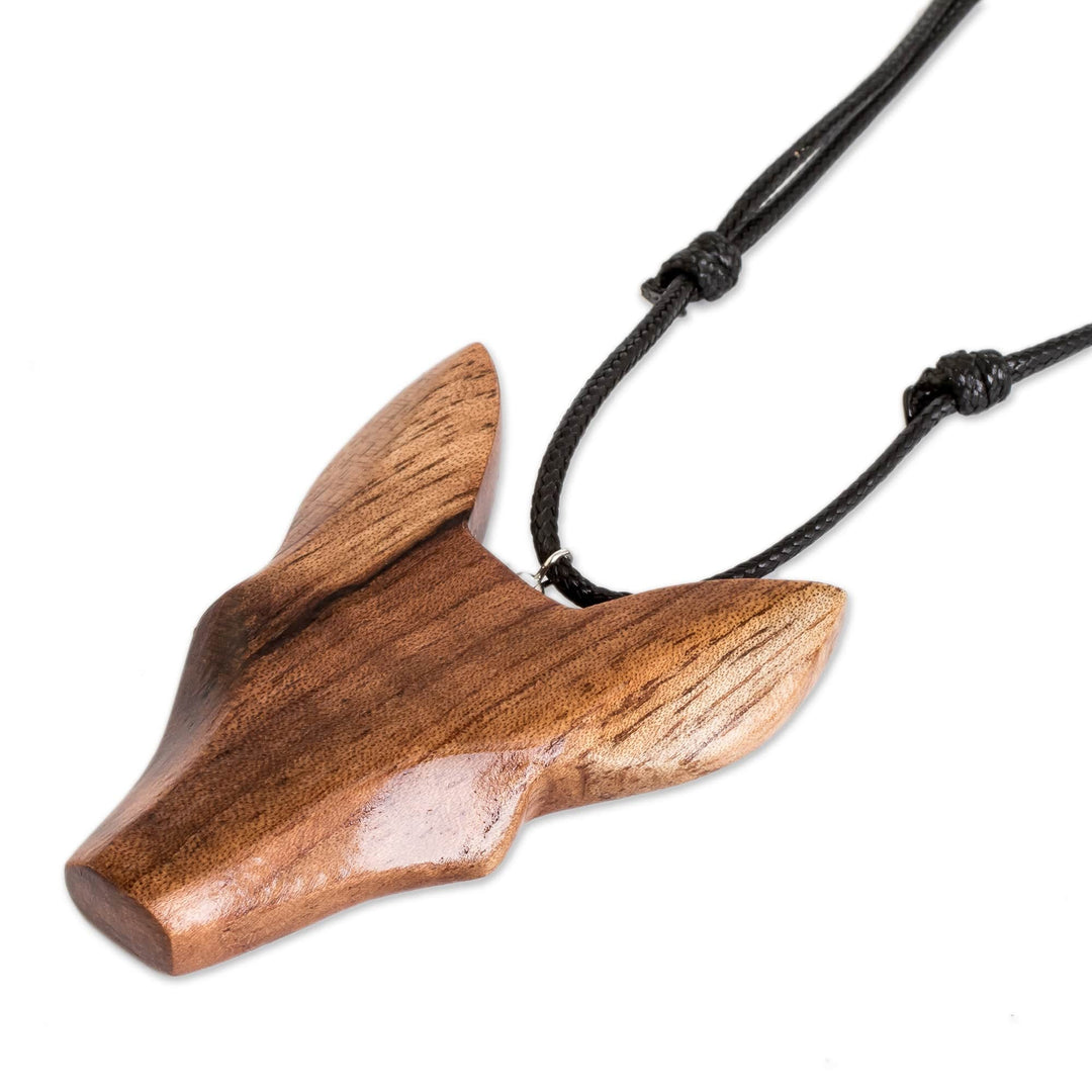 Hand-Carved Adjustable Cedarwood Wolf Pendant Necklace - Nocturnal Wolf