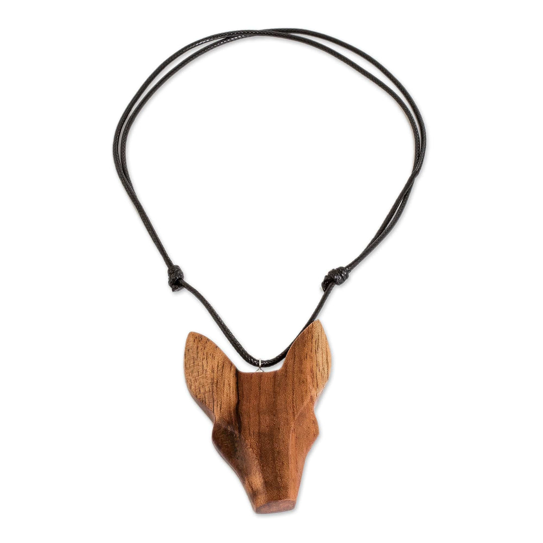 Hand-Carved Adjustable Cedarwood Wolf Pendant Necklace - Nocturnal Wolf