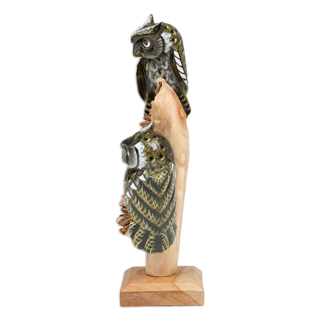 Owl-Themed Jempinis and Benalu Wood Sculpture from Bali - Sylvan Guards