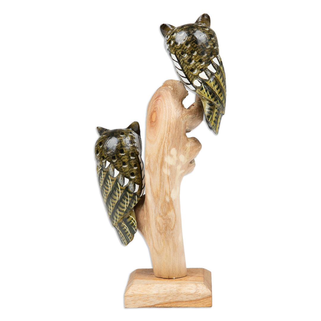 Owl-Themed Jempinis and Benalu Wood Sculpture from Bali - Sylvan Guards