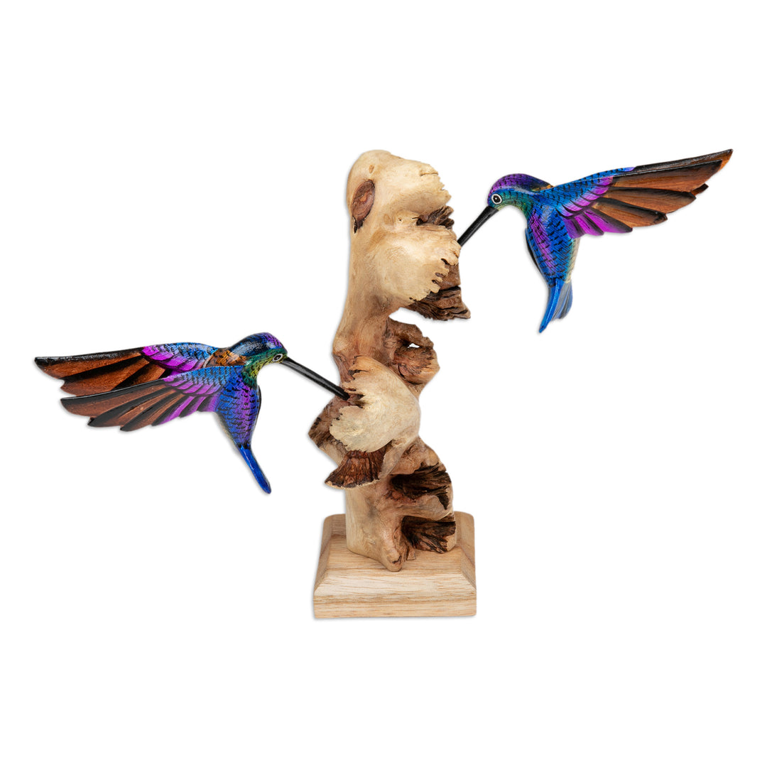Hummingbird-Themed Benalu and Jempinis Wood Sculpture - Hummingbird Season