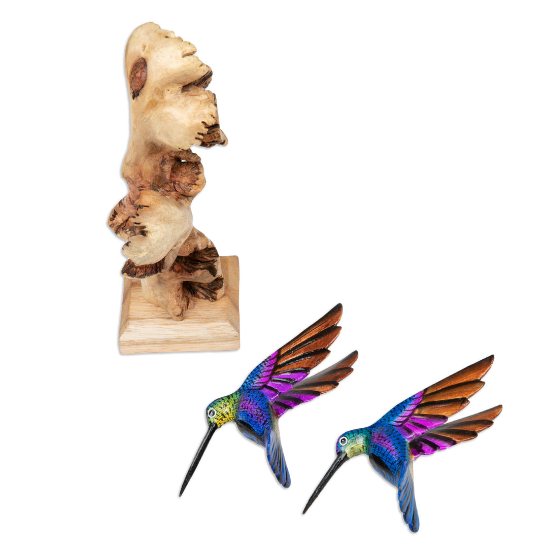Hummingbird-Themed Benalu and Jempinis Wood Sculpture - Hummingbird Season
