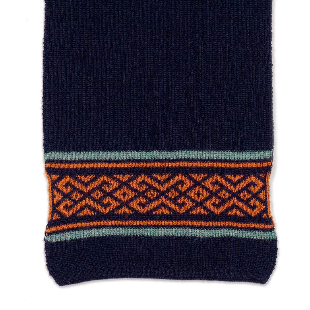 Knit Classic Indigo and Orange 100% Baby Alpaca Scarf - Indigo Andes