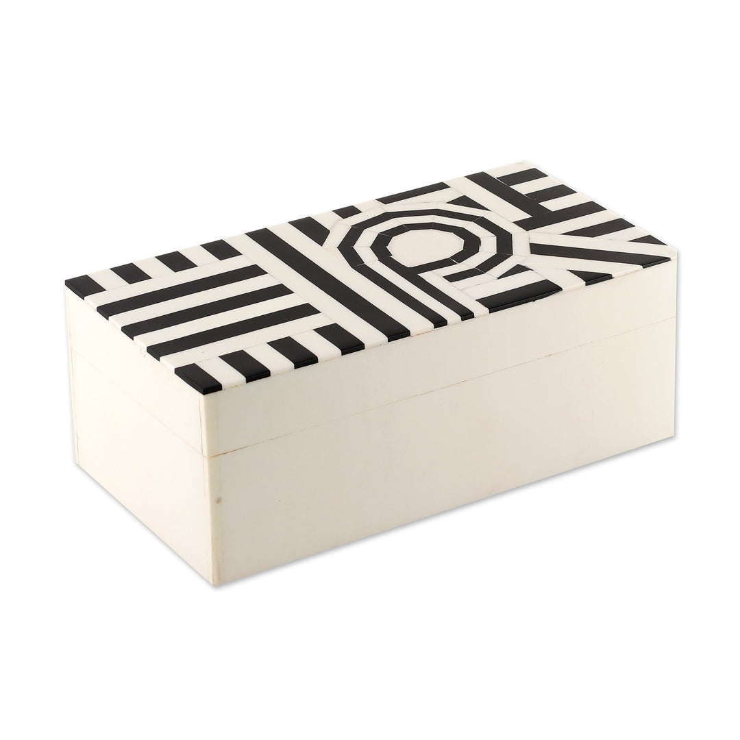 Modern Black and White Resin Decorative Box from India - Dapper Signs