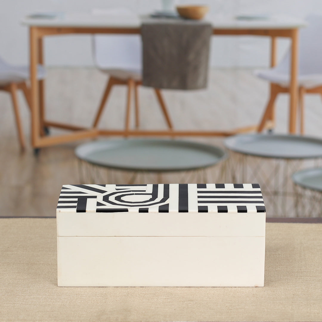 Modern Black and White Resin Decorative Box from India - Dapper Signs