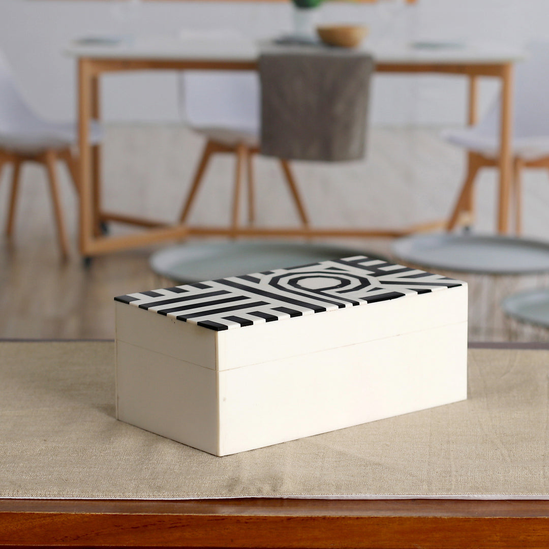 Modern Black and White Resin Decorative Box from India - Dapper Signs