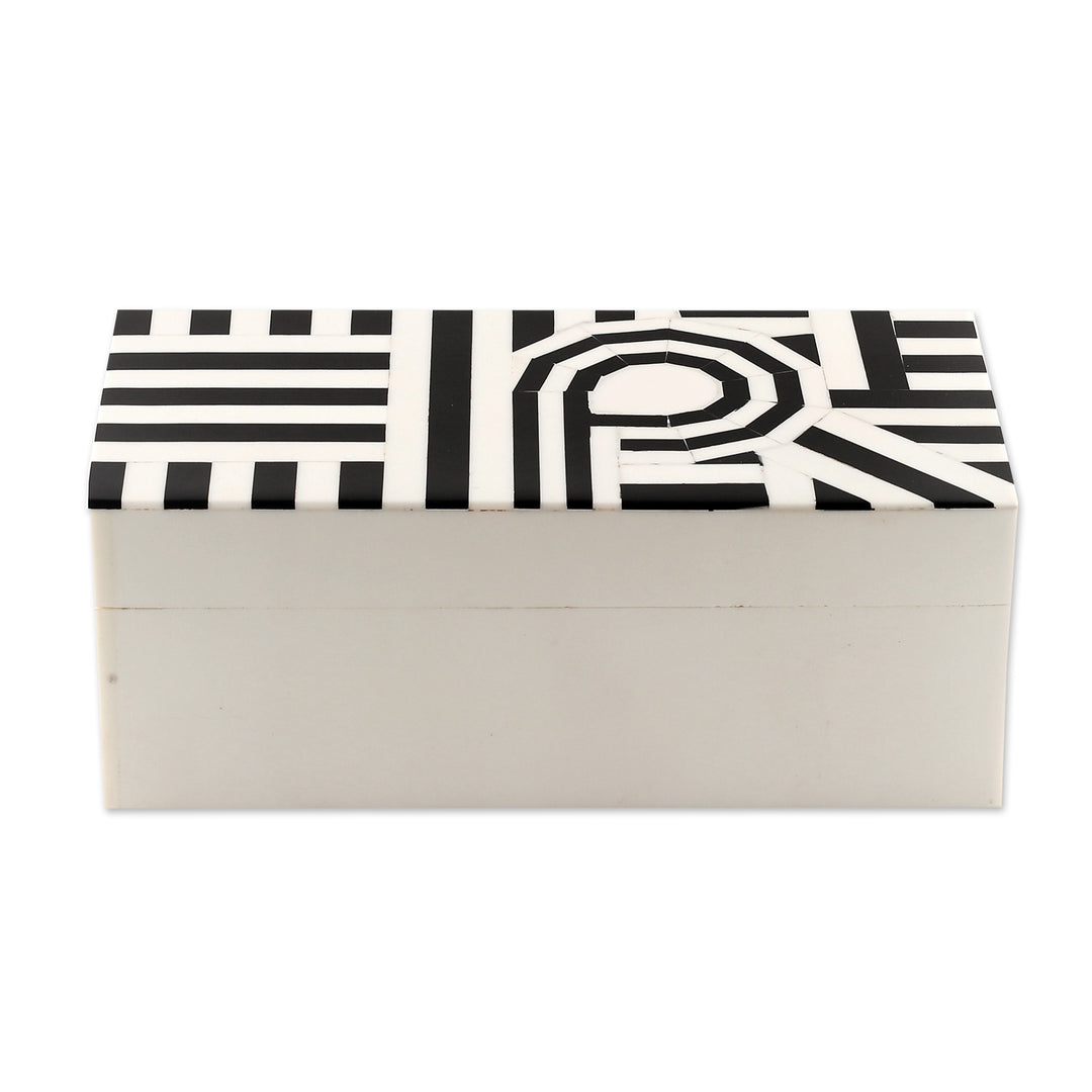 Modern Black and White Resin Decorative Box from India - Dapper Signs