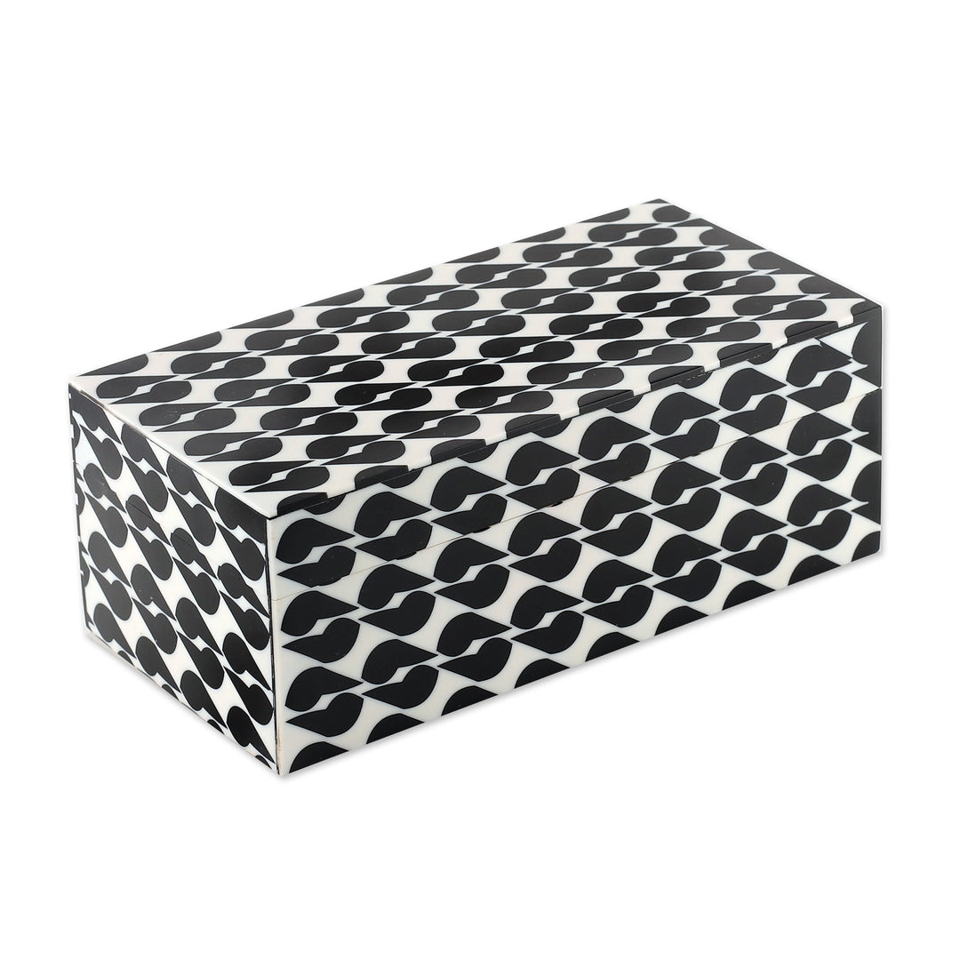 Patterned Black and White Resin Decorative Box from India - Kissing Shadows