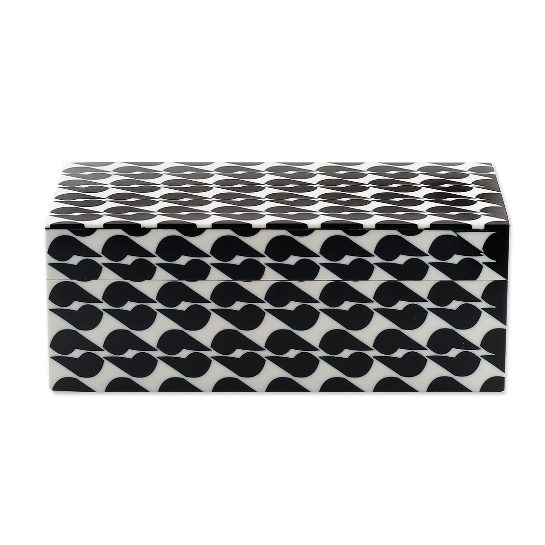 Patterned Black and White Resin Decorative Box from India - Kissing Shadows
