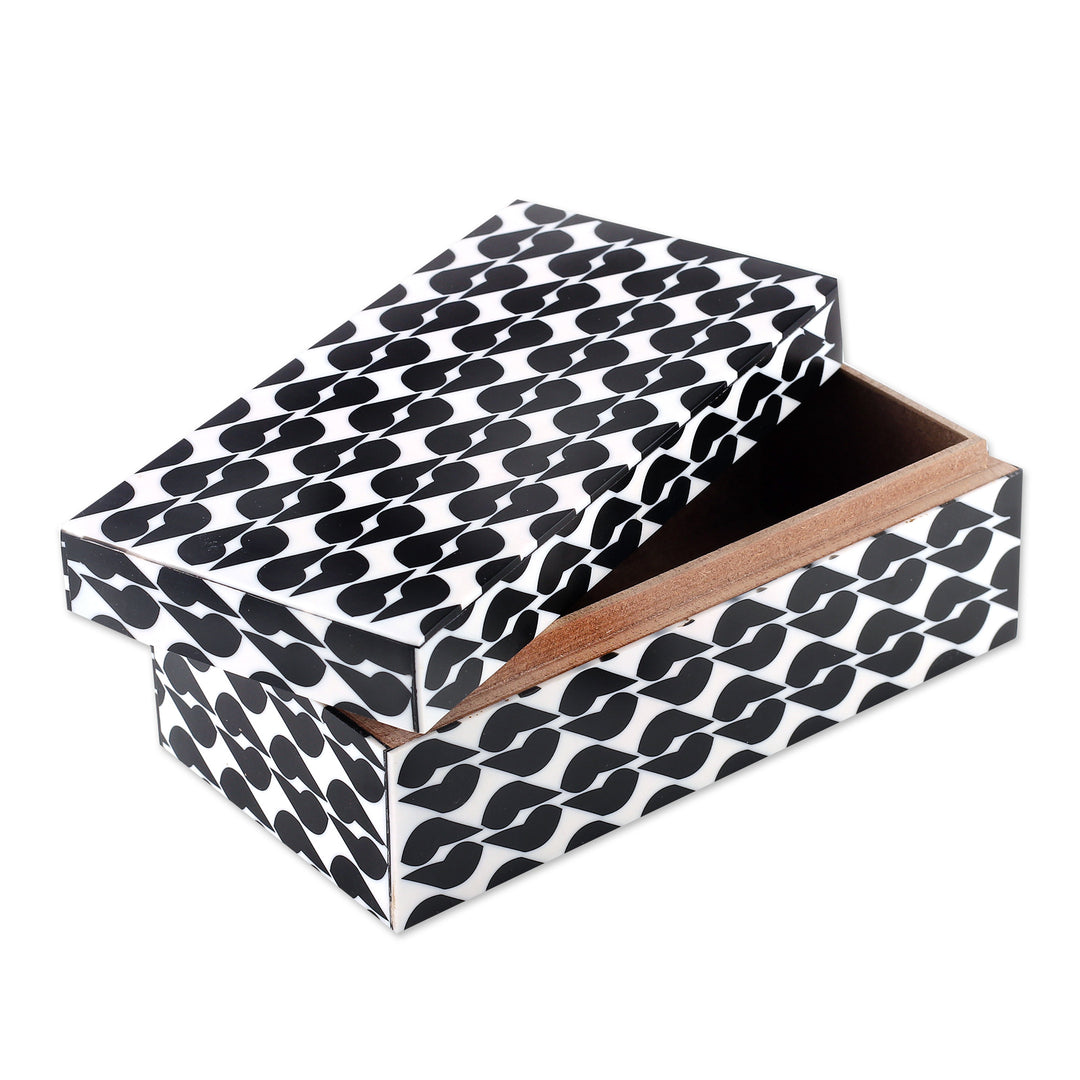 Patterned Black and White Resin Decorative Box from India - Kissing Shadows