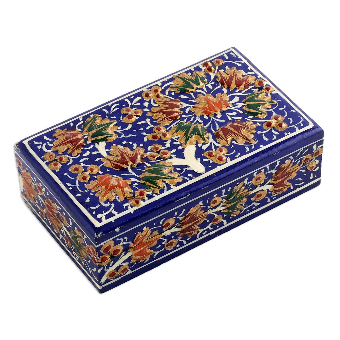 Tree-Themed Sapphire and Golden Papier Mache Decorative Box - Sapphire Nature