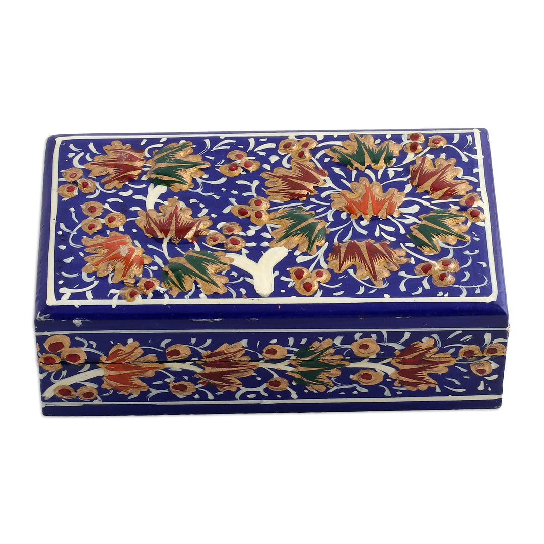 Tree-Themed Sapphire and Golden Papier Mache Decorative Box - Sapphire Nature