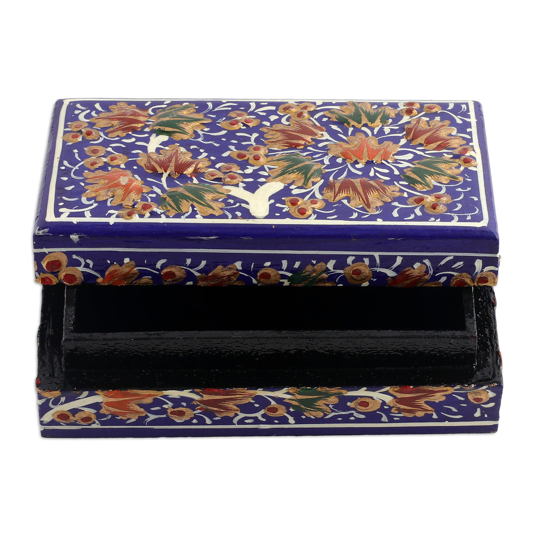 Tree-Themed Sapphire and Golden Papier Mache Decorative Box - Sapphire Nature