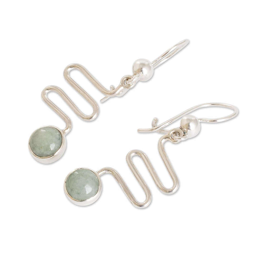 Modern Wavy-Themed Apple Green Jade Silver Dangle Earrings - New Love in Apple Green
