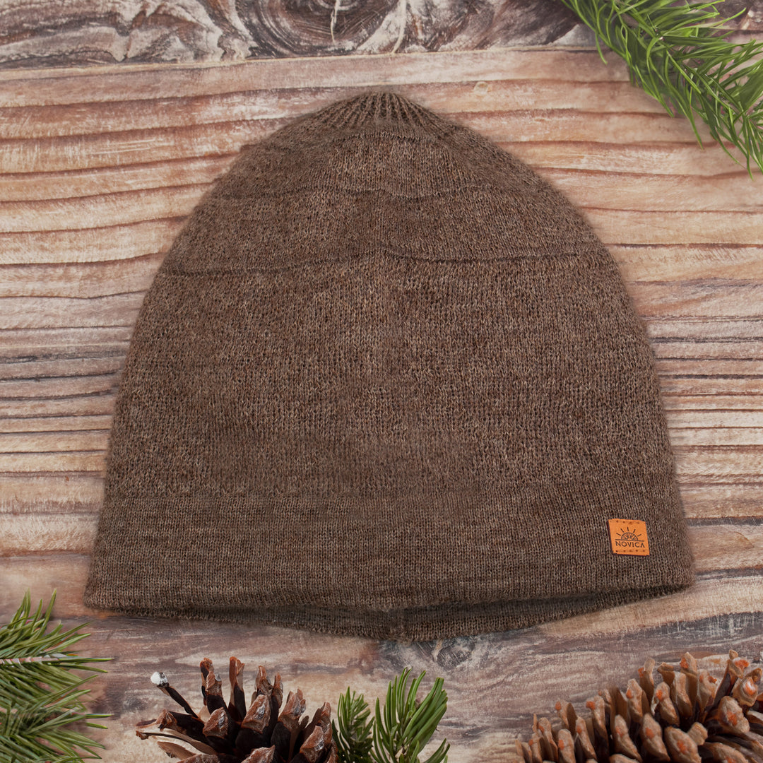 Unisex Soft Alpaca Blend Knit Hat in Sepia Brown - Sepia Minds