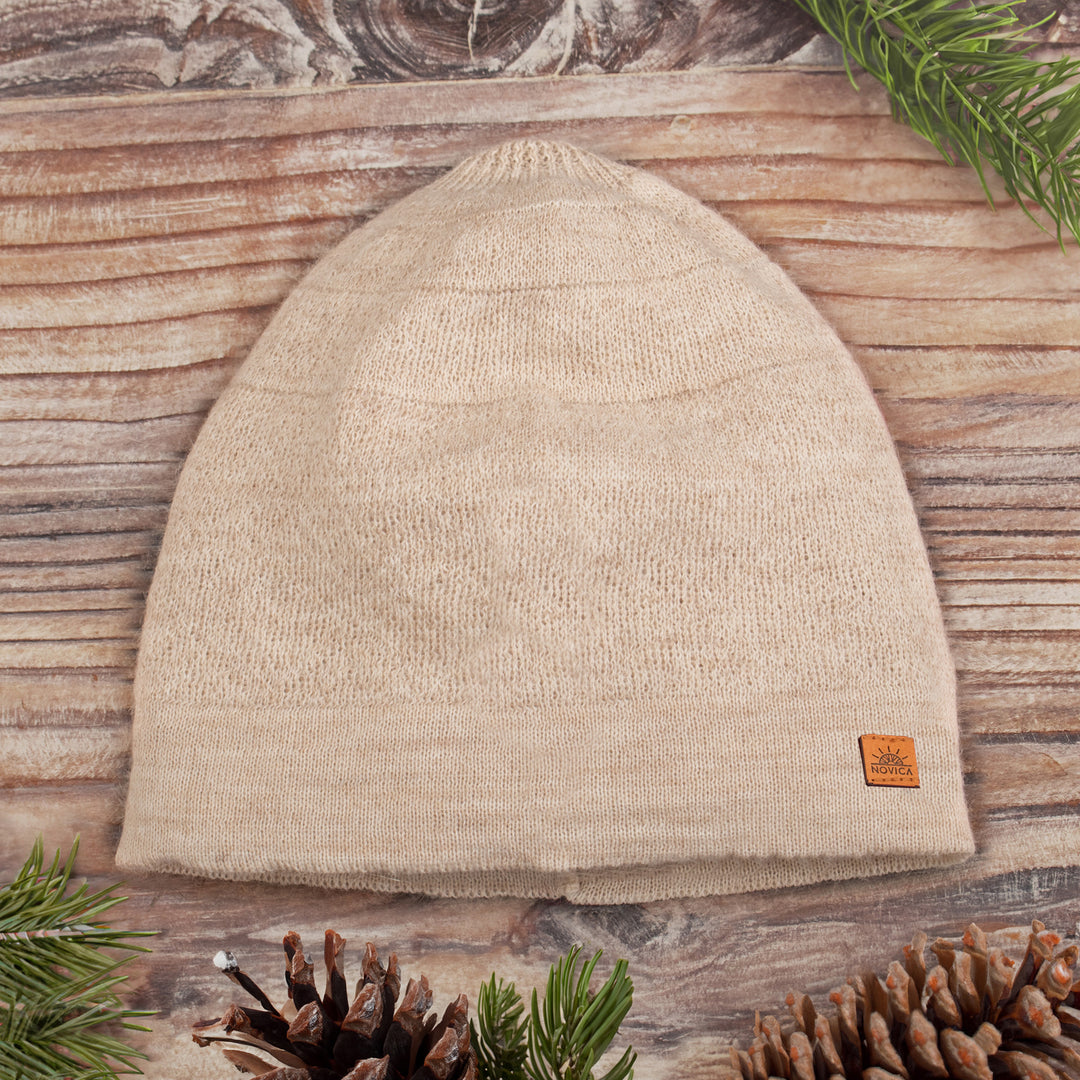 Unisex Soft Alpaca Blend Knit Hat in Ecru Beige - Ecru Minds