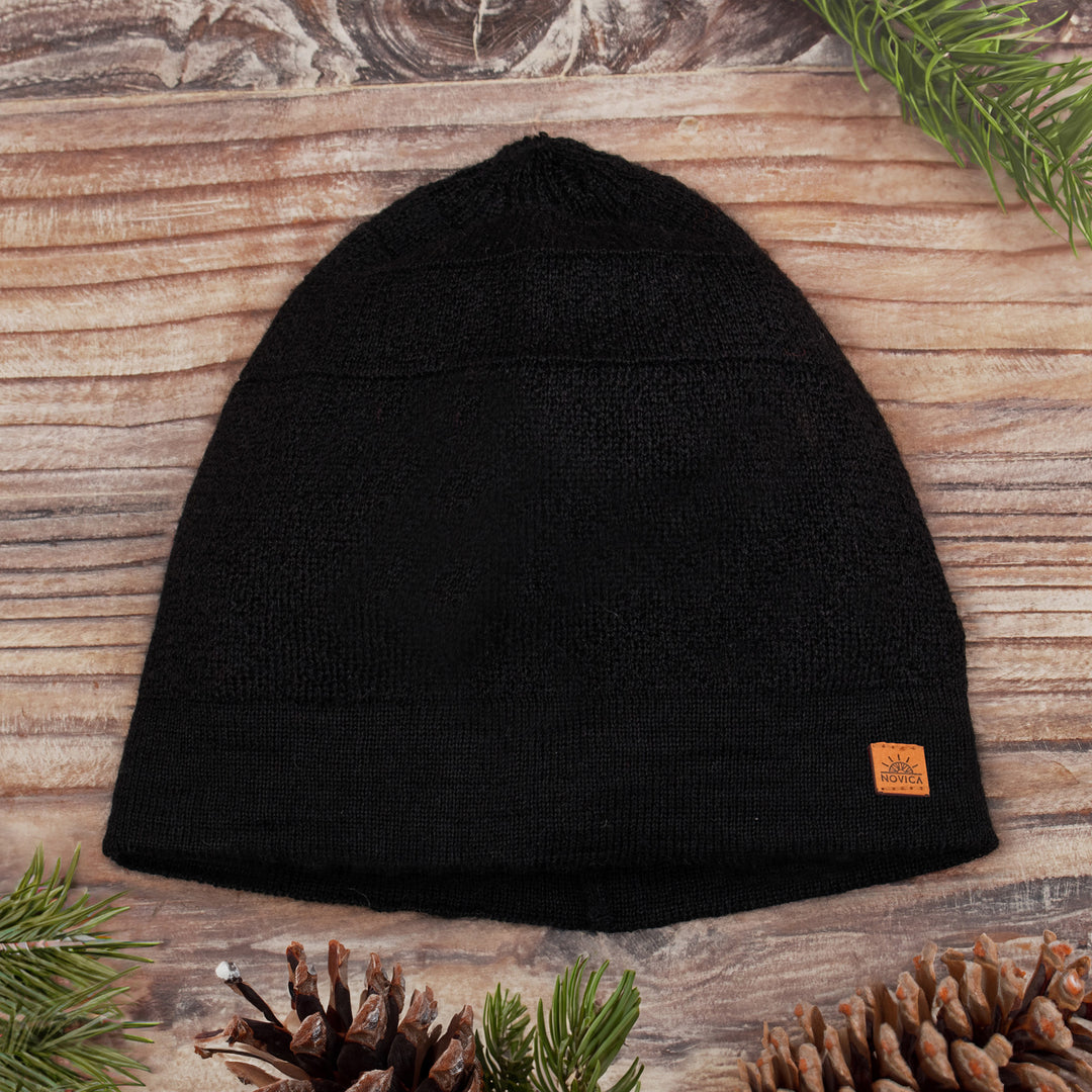 Unisex Soft Alpaca Blend Knit Hat in Onyx Black - Onyx Minds