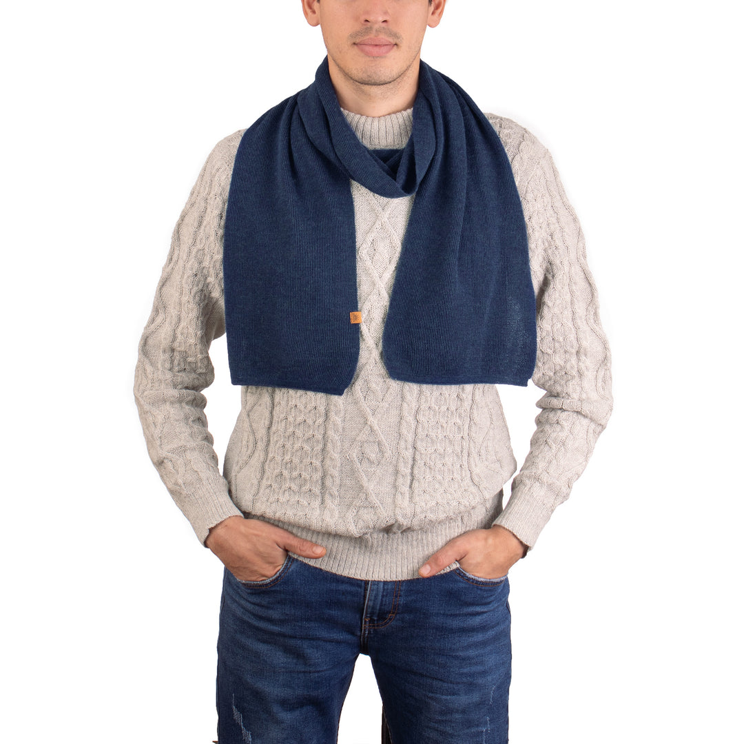 Knit Alpaca Blend Scarf in Indigo Blue Shade from Peru - Cozy Indigo