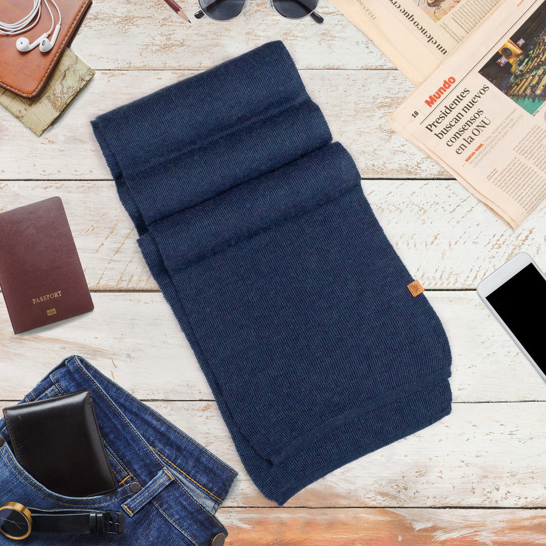 Knit Alpaca Blend Scarf in Indigo Blue Shade from Peru - Cozy Indigo