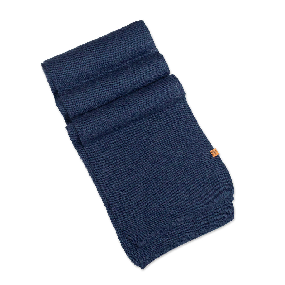 Knit Alpaca Blend Scarf in Indigo Blue Shade from Peru - Cozy Indigo