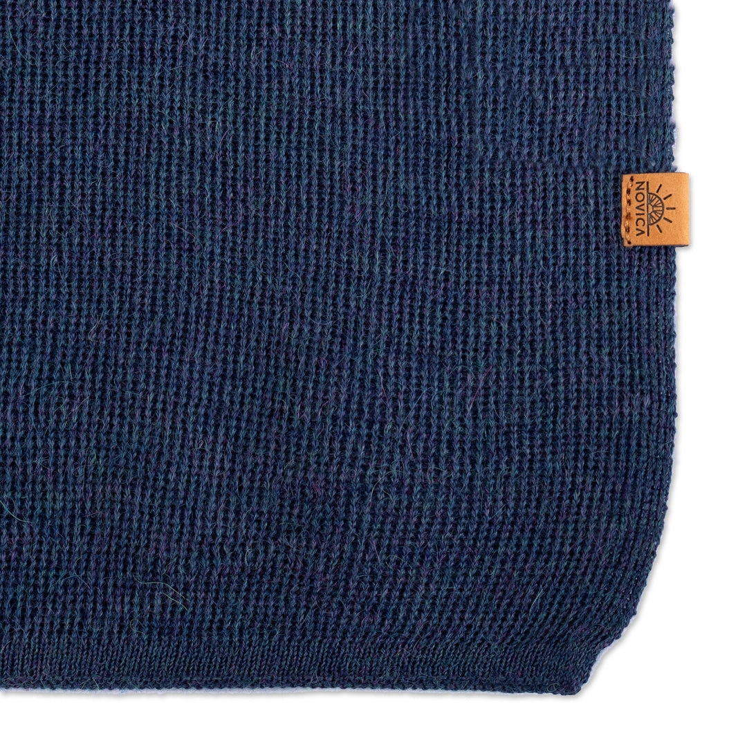 Knit Alpaca Blend Scarf in Indigo Blue Shade from Peru - Cozy Indigo
