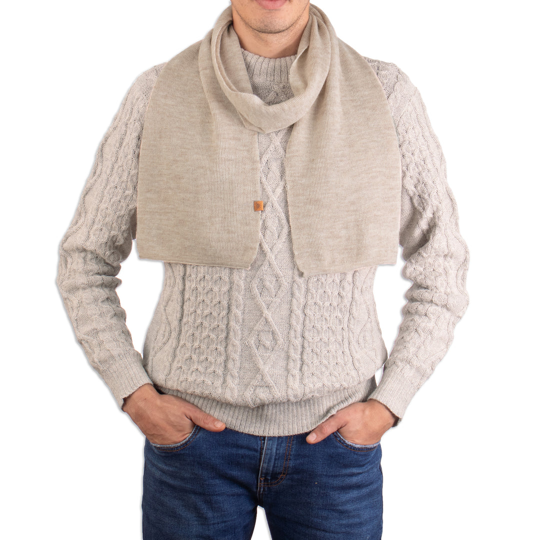 Knit Alpaca Blend Scarf in Vanilla Shade from Peru - Cozy Vanilla