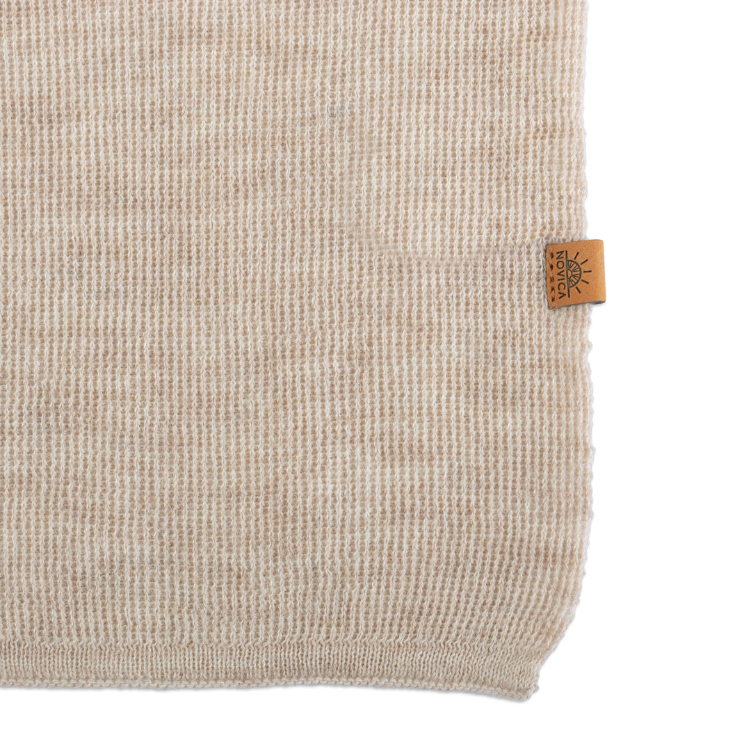 Knit Alpaca Blend Scarf in Vanilla Shade from Peru - Cozy Vanilla