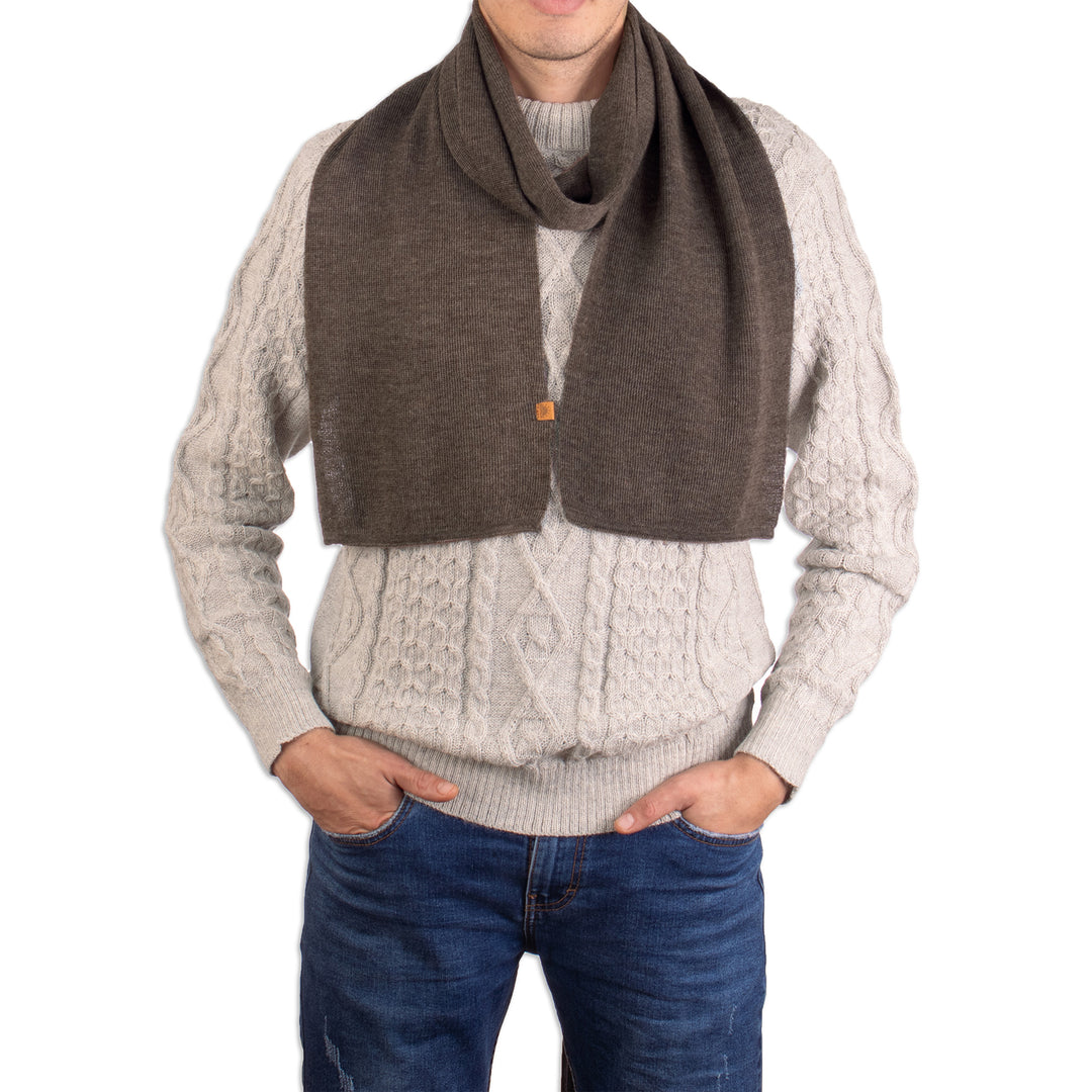 Knit Alpaca Blend Scarf in Brown Shade from Peru - Cozy Sepia