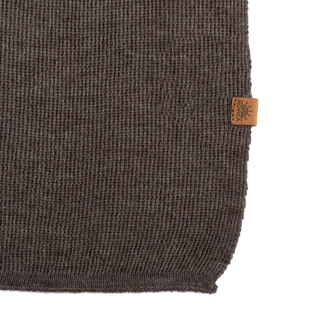 Knit Alpaca Blend Scarf in Brown Shade from Peru - Cozy Sepia