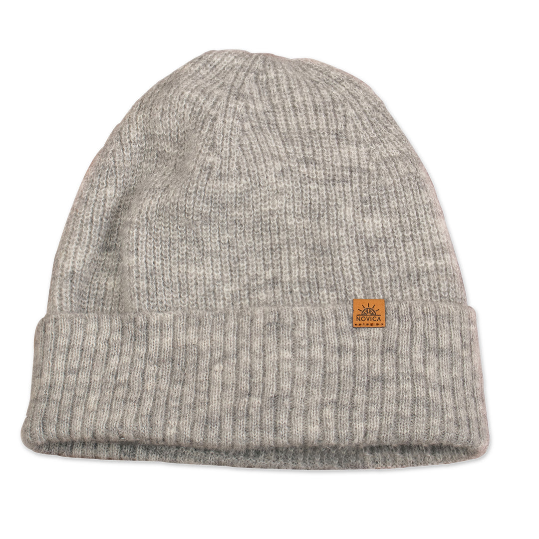 Alpaca and Wool Blend Knit Beanie Hat in Fog Grey - Fog Grey Age