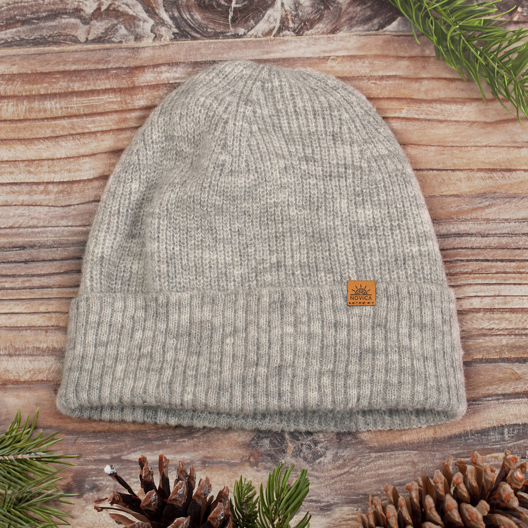 Alpaca and Wool Blend Knit Beanie Hat in Fog Grey - Fog Grey Age