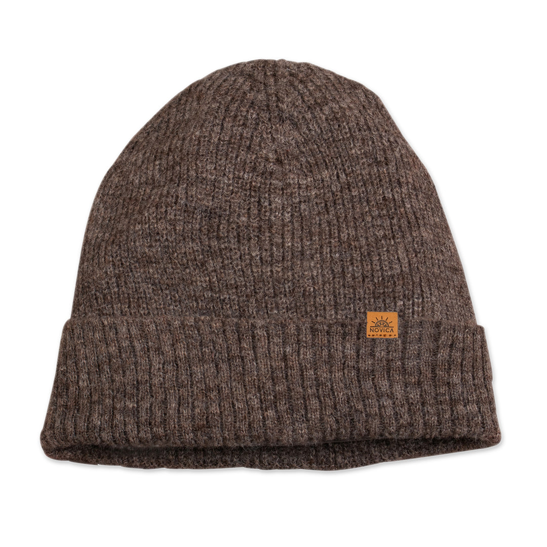 Alpaca and Wool Blend Knit Beanie Hat in Mushroom Brown - Mushroom Age
