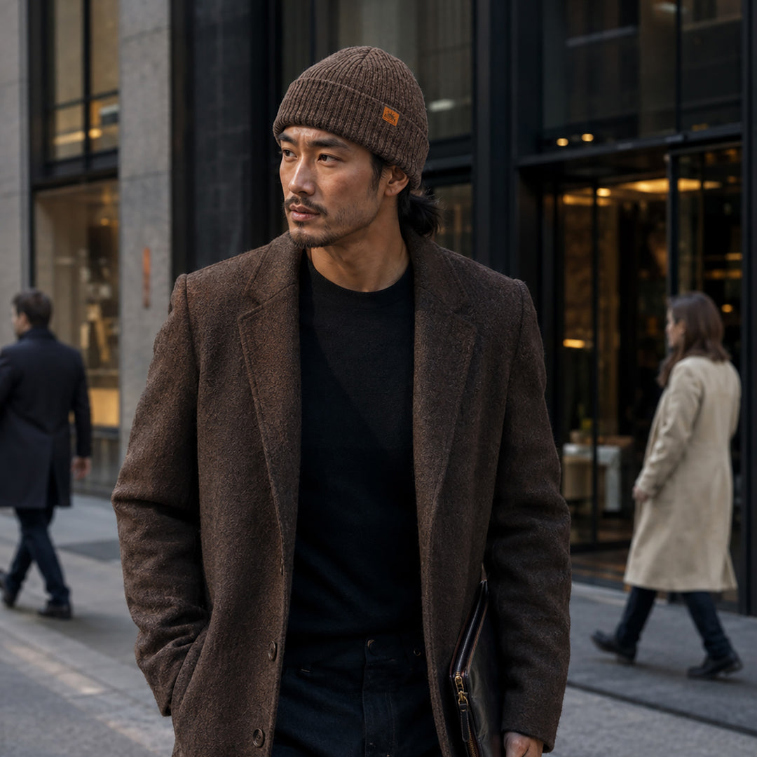 Alpaca and Wool Blend Knit Beanie Hat in Mushroom Brown - Mushroom Age