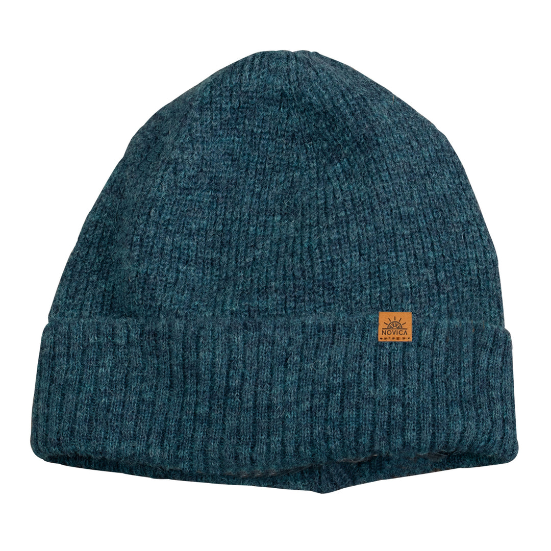 Alpaca and Wool Blend Knit Beanie Hat in Peacock Teal - Peacock Age