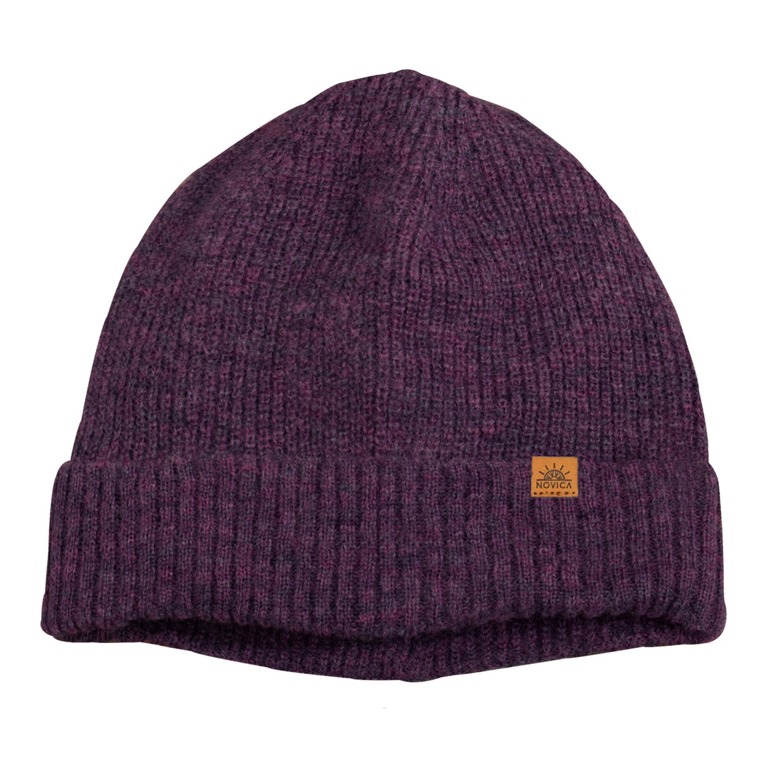 Alpaca and Wool Blend Knit Beanie Hat in Boysenberry Purple - Boysenberry Age