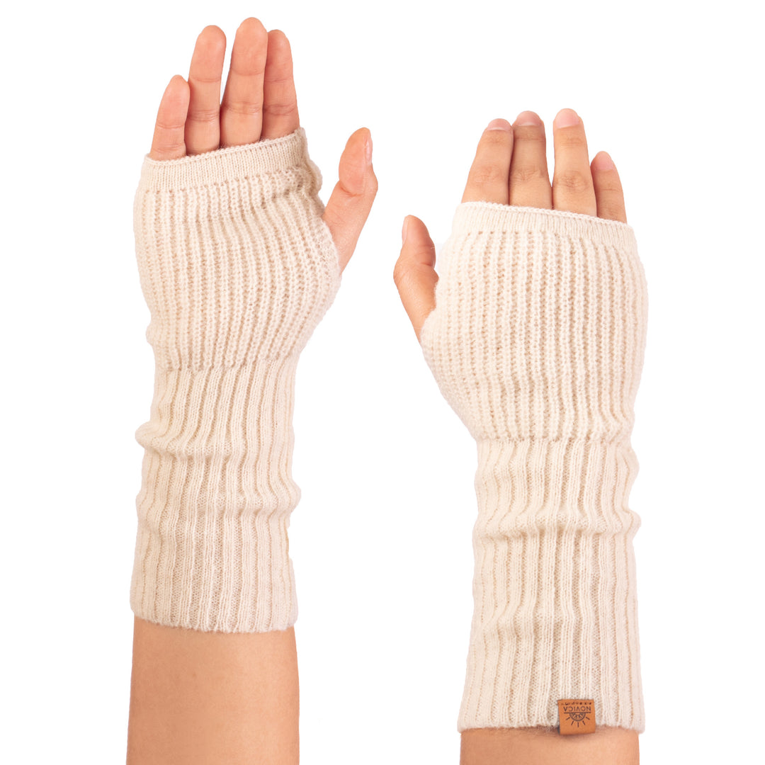 Knit Alpaca and Wool Blend Fingerless Mitts in Natural Ivory - Natural Epoch