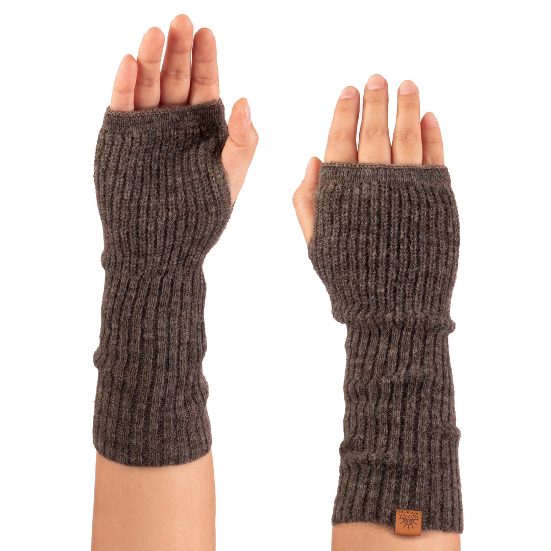 Knit Alpaca and Wool Blend Fingerless Mitts in Brown - Mushroom Epoch