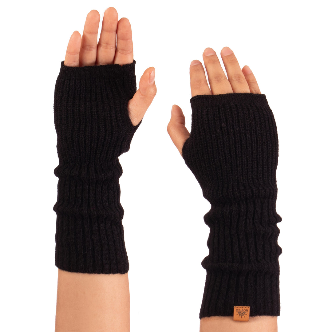 Knit Alpaca and Wool Blend Fingerless Mitts in Coal Black - Dark Epoch