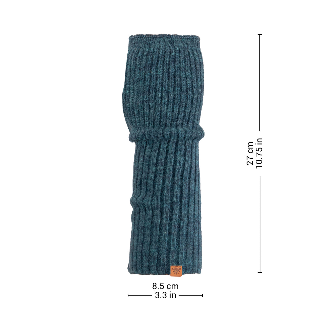 Knit Alpaca and Wool Blend Fingerless Mitts in Peacock Green - Peacock Epoch