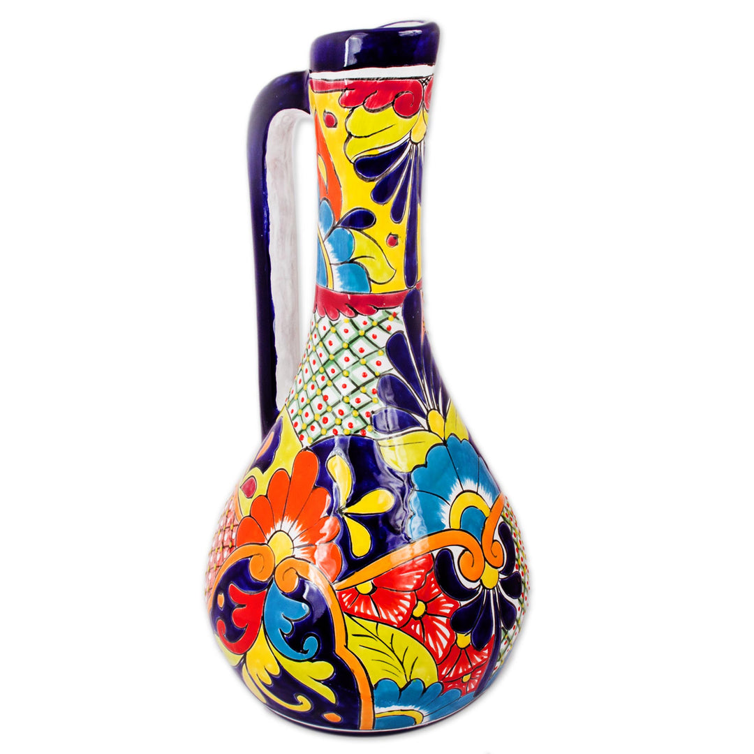 Pitcher-Shaped Talavera-Style Ceramic Vase from Mexico - Talavera Pitcher