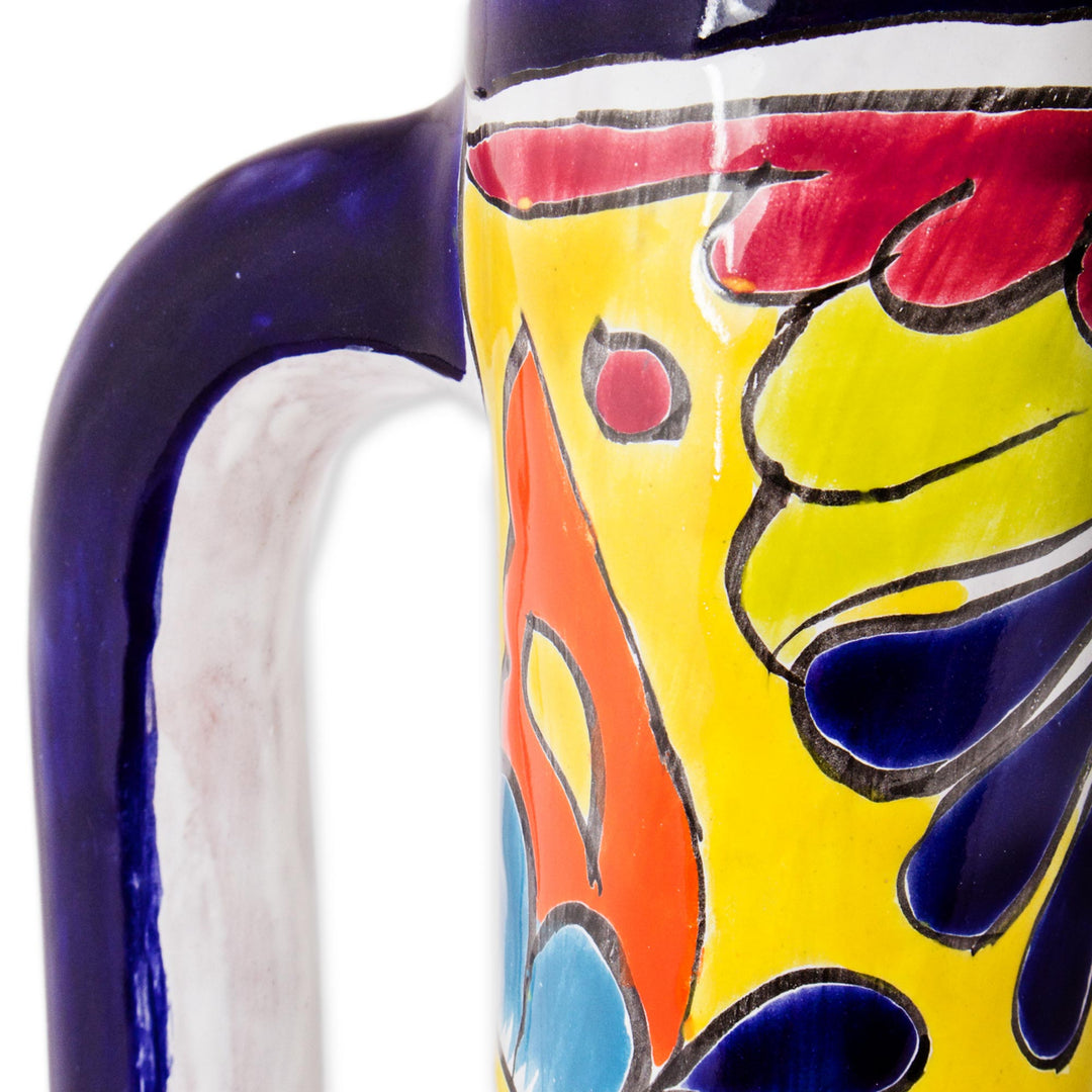Pitcher-Shaped Talavera-Style Ceramic Vase from Mexico - Talavera Pitcher