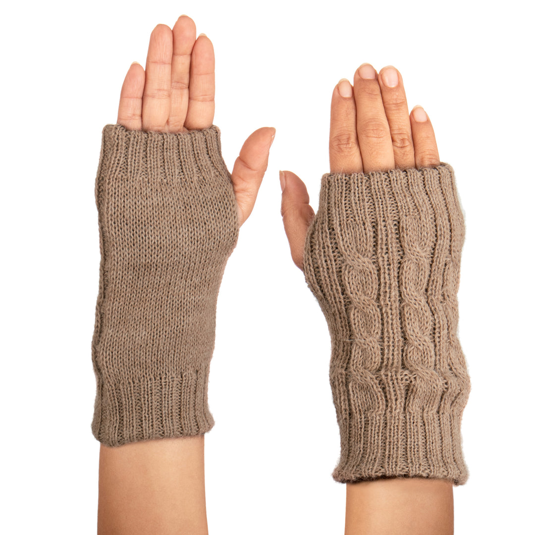 Brown and Camel 100% Alpaca Reversible Fingerless Mittens - Chestnut and Camel Glam