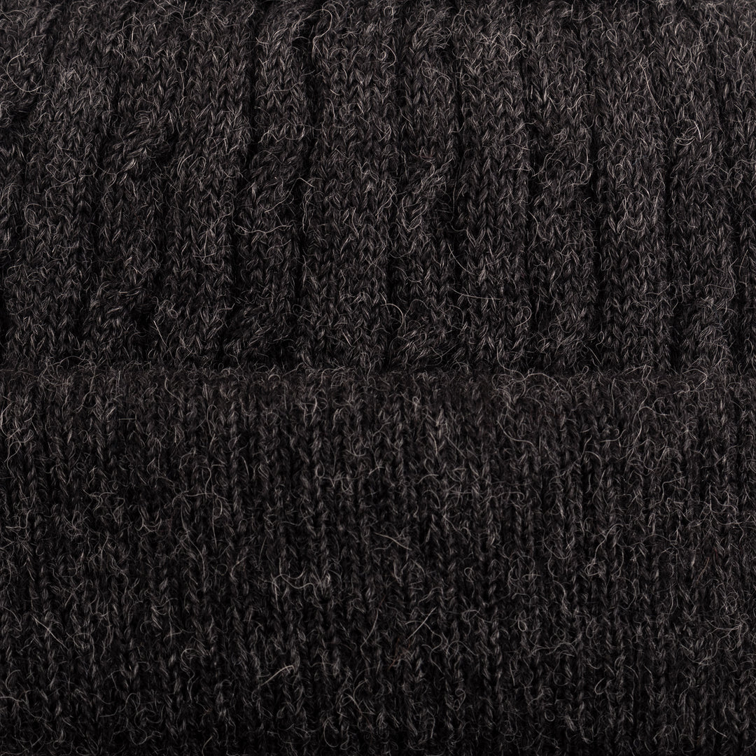 100% Alpaca Knit Textured Beanie Hat in Grey Hue from Peru - Charcoal Style