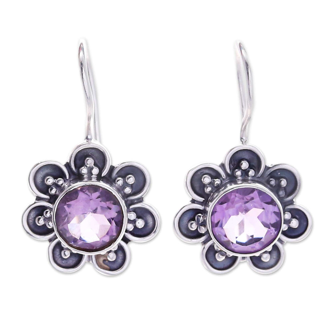 Floral Faceted Two-Carat Amethyst Drop Earrings - Spring in Purple