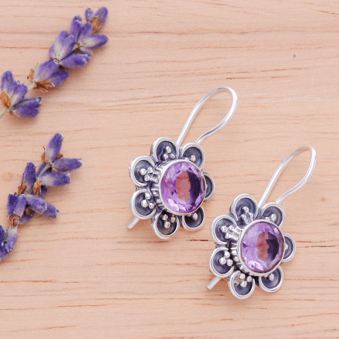 Floral Faceted Two-Carat Amethyst Drop Earrings - Spring in Purple