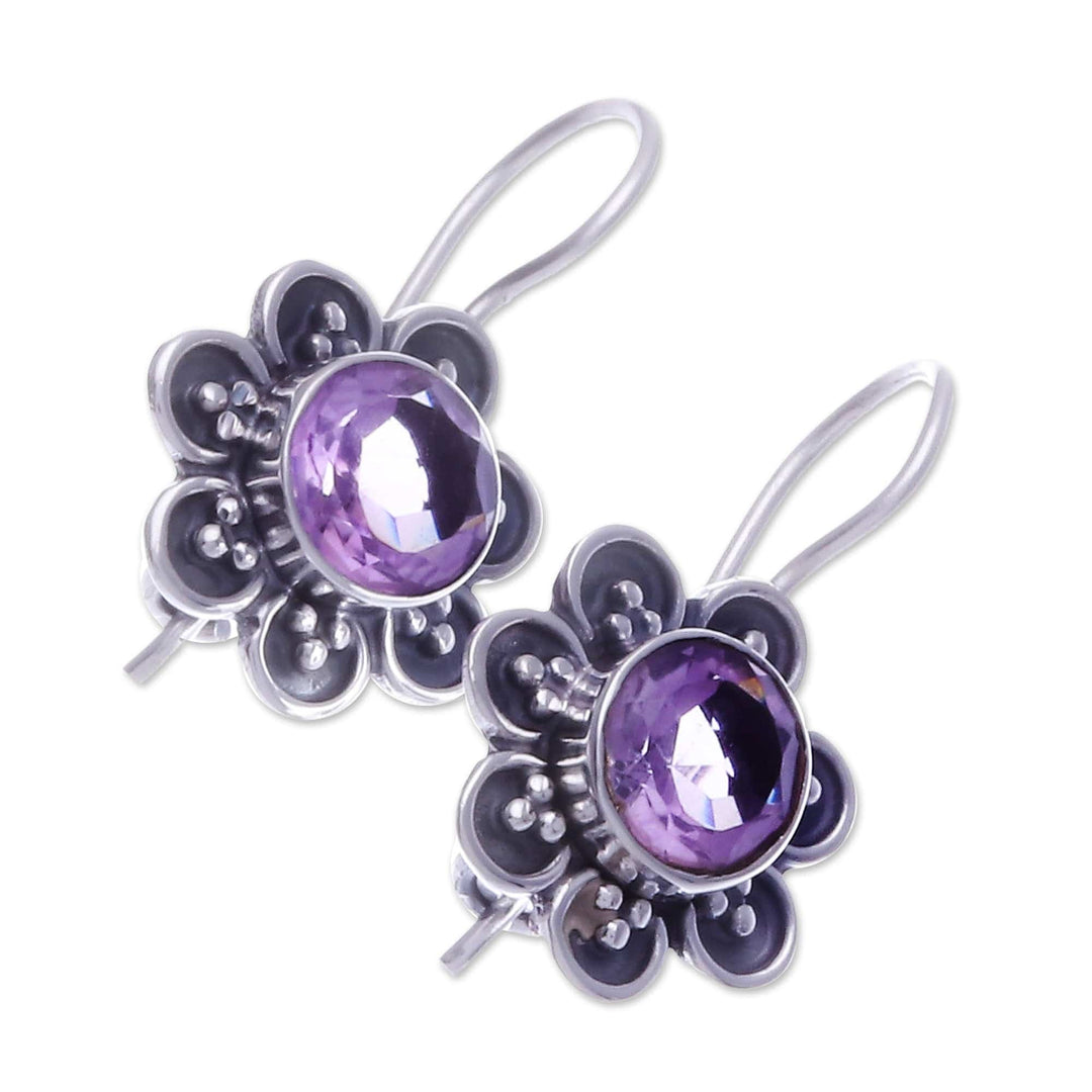 Floral Faceted Two-Carat Amethyst Drop Earrings - Spring in Purple