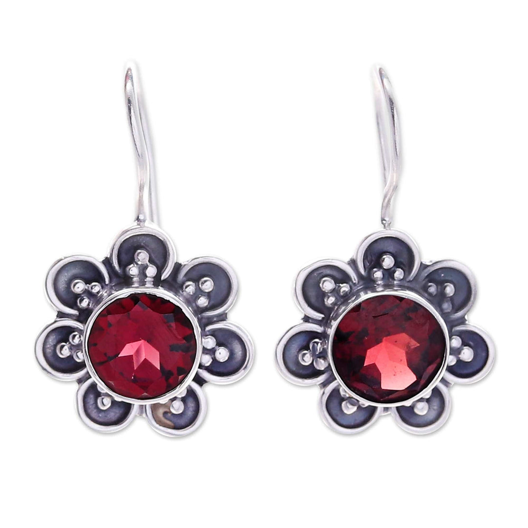 Floral Faceted Natural Two-Carat Garnet Drop Earrings - Spring in Scarlet