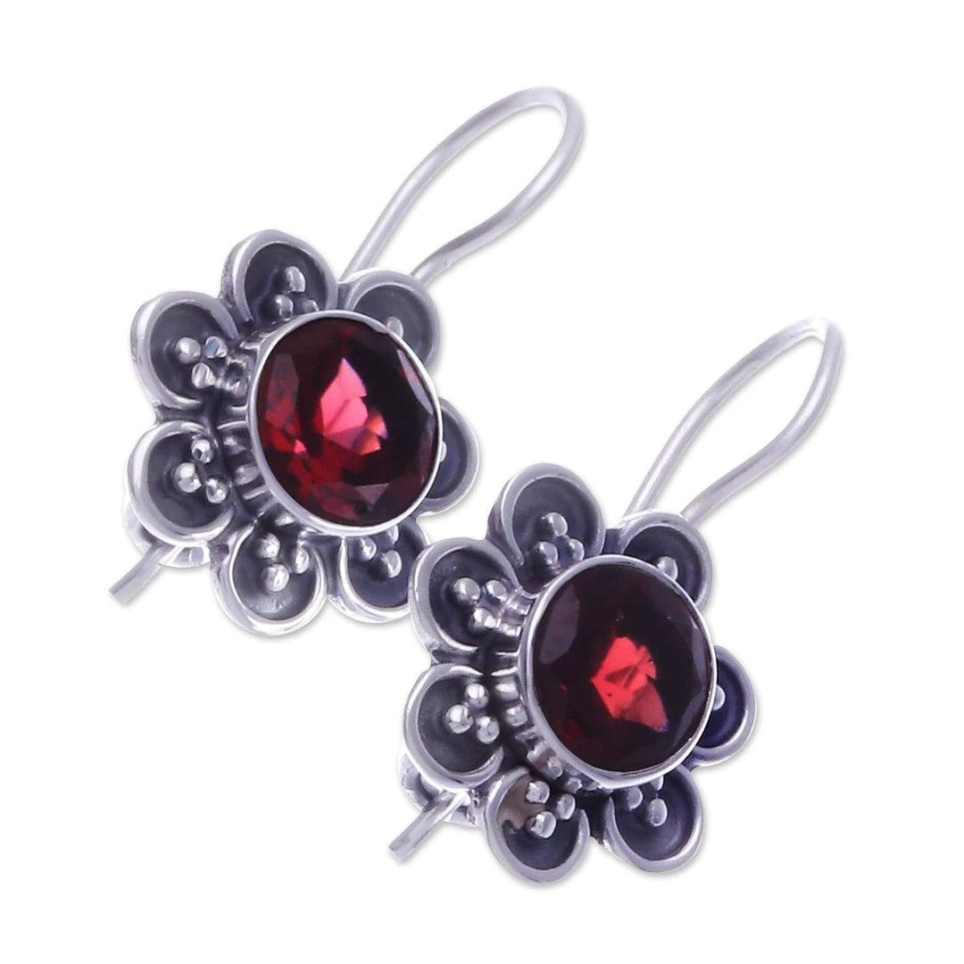 Floral Faceted Natural Two-Carat Garnet Drop Earrings - Spring in Scarlet