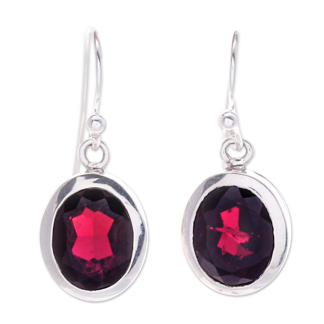 High-Polished Two-Carat Oval Garnet Dangle Earrings - Scarlet Focus
