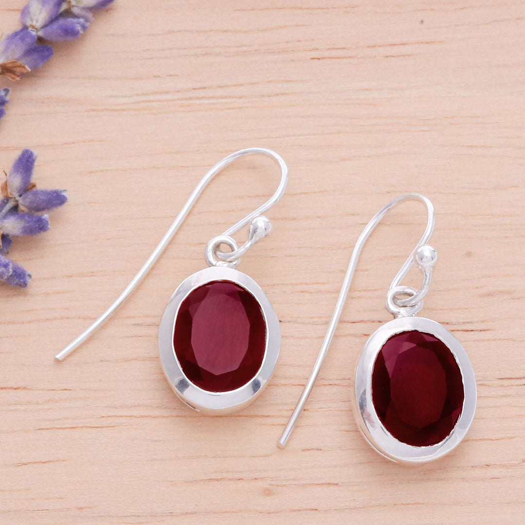 High-Polished Two-Carat Oval Garnet Dangle Earrings - Scarlet Focus